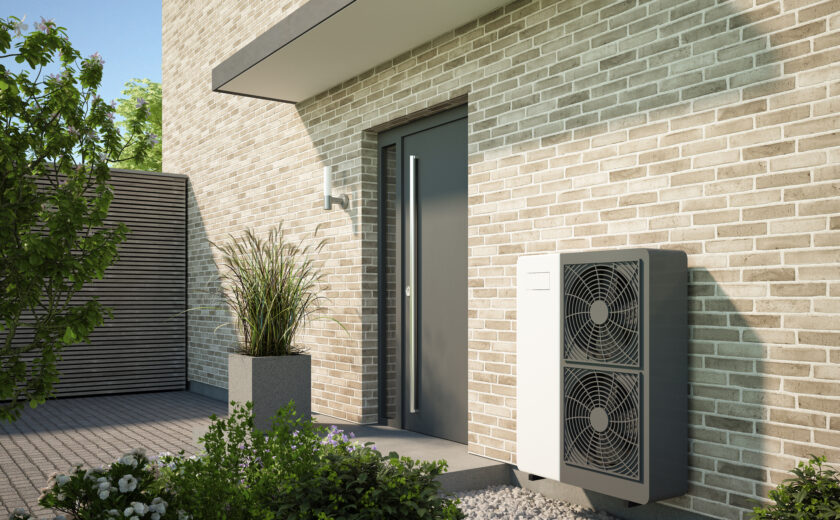 3d rendering of an modern house with air water heat pump